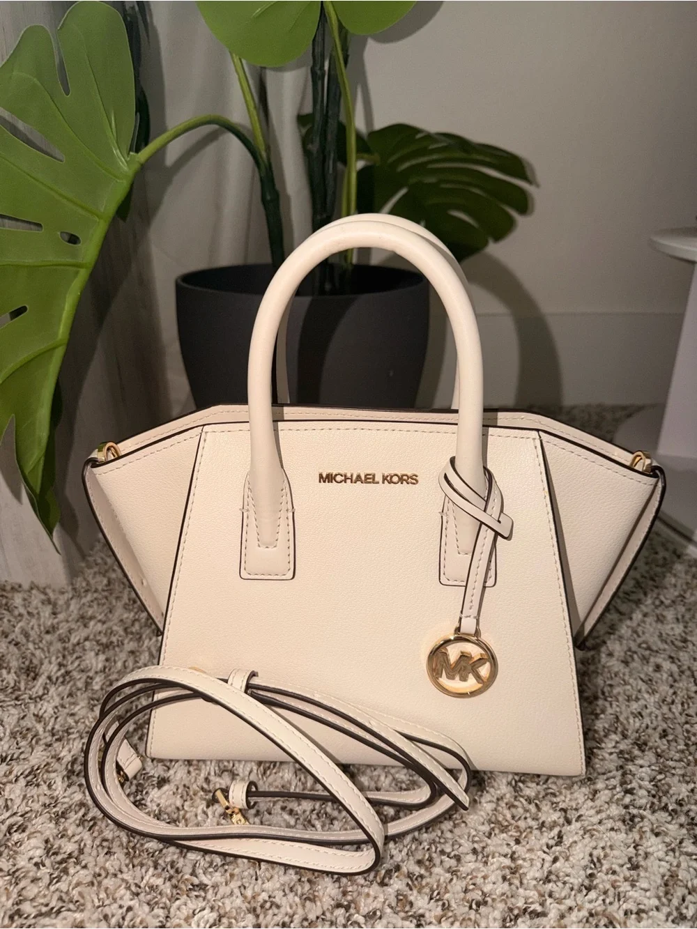 Michael Kors Cream Saffiano Satchel with Gold Charm